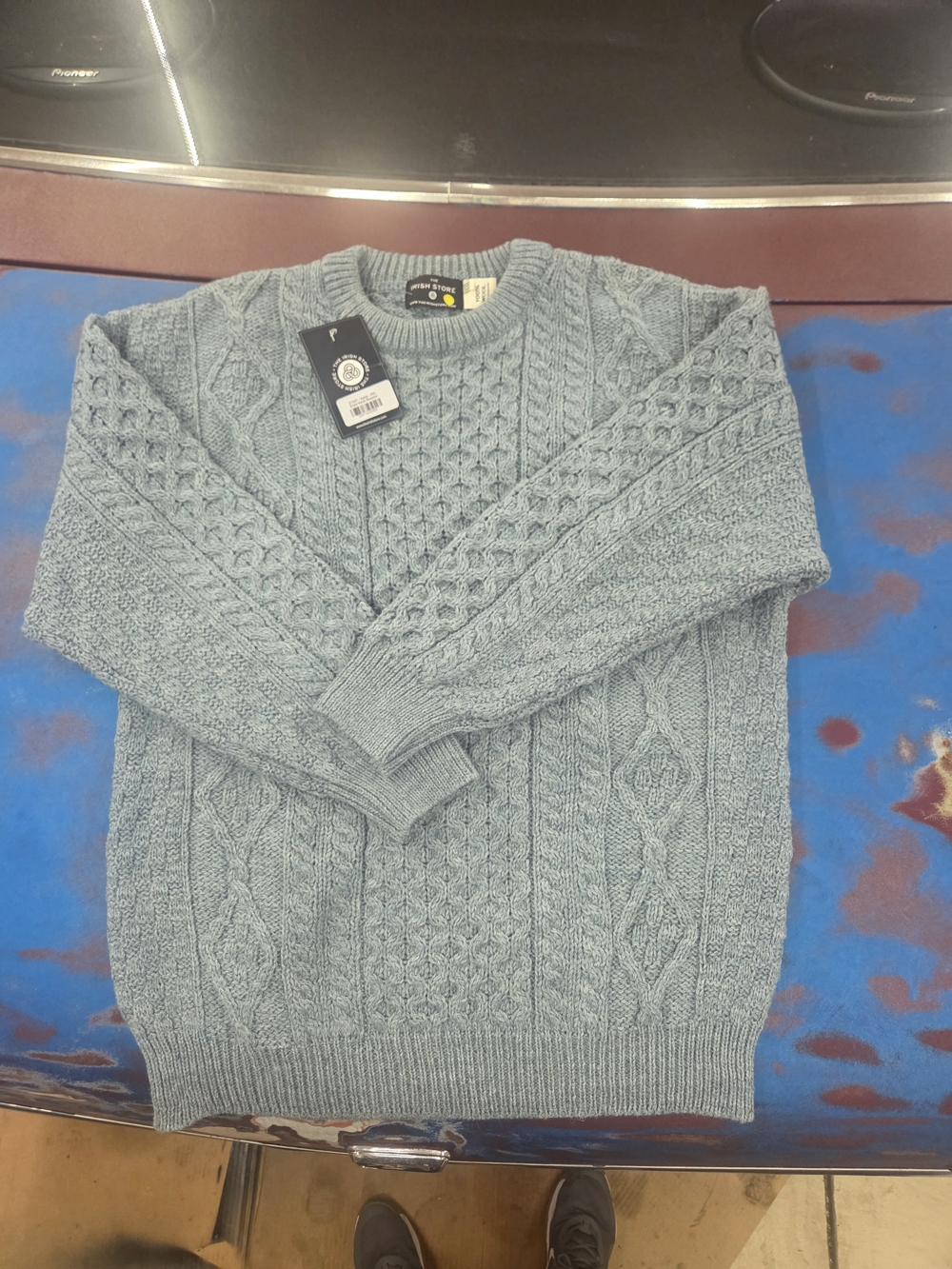 Men's Crewneck Cable Sweater - Light Blue